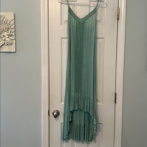 Green Boho Spaghetti Strap Dress with Lace Detail